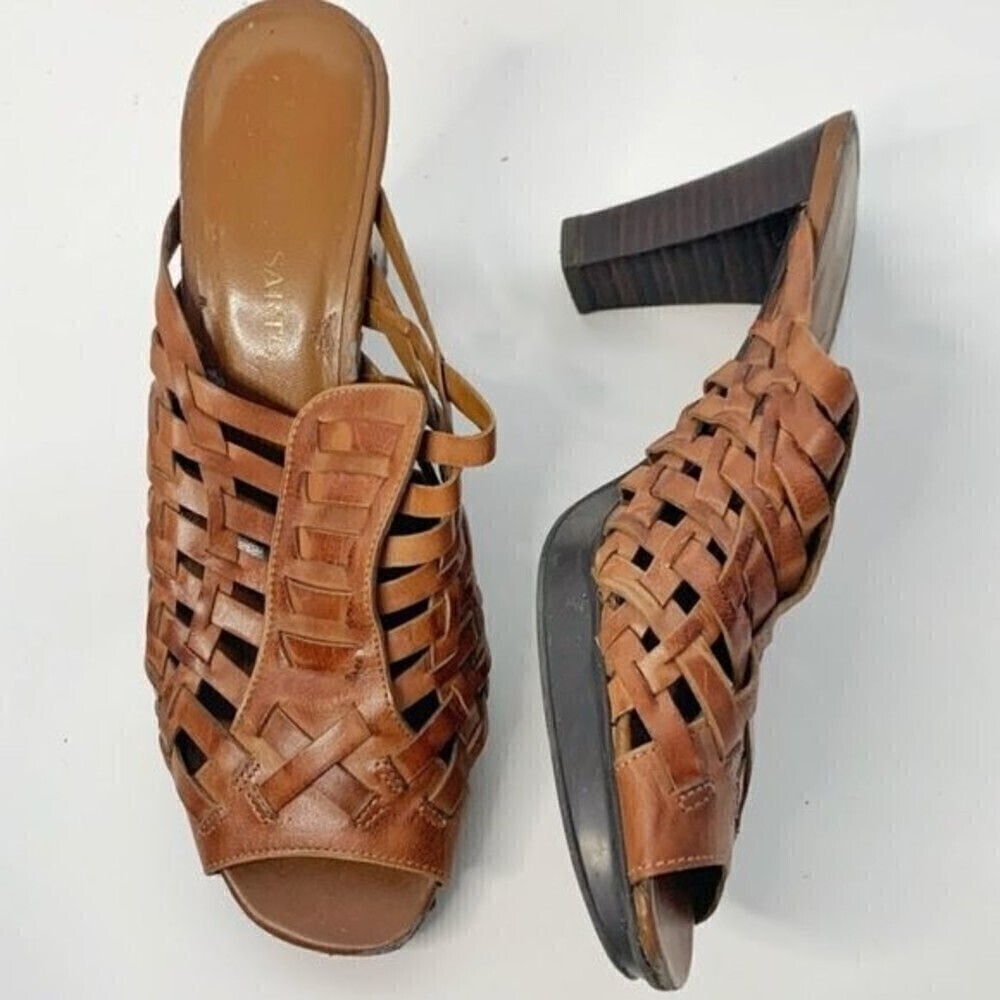 Franco Sarto Leather Woven Weave High Heel Leather Sandals
